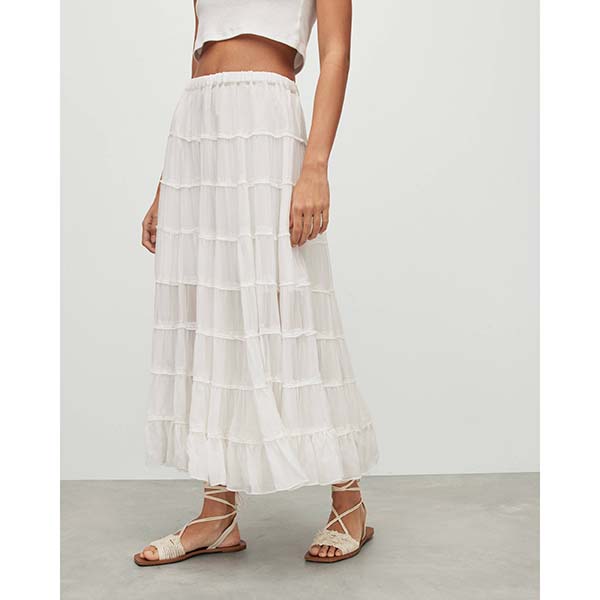 Allsaints Australia Womens Eva Maxi Tiered Skirt White AU74-675